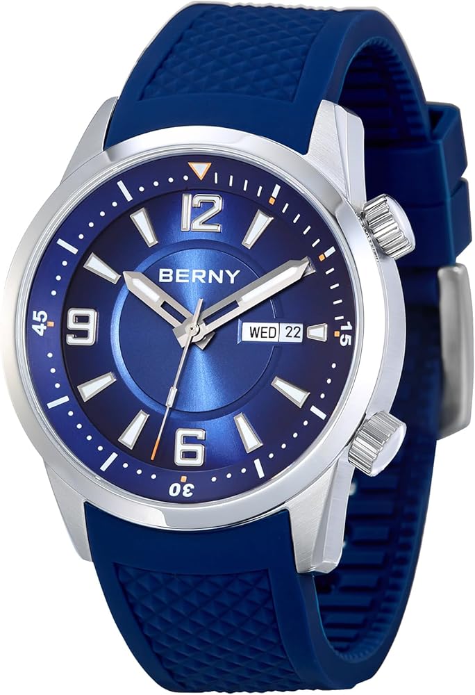 BERNY Dive Watch for Men Automatic Mechanical Wristwatch with Screw-Down Crown 20ATM Waterproof HV600 Hardness Sapphire Glass Silicone Band Super Luminous Mens Watches