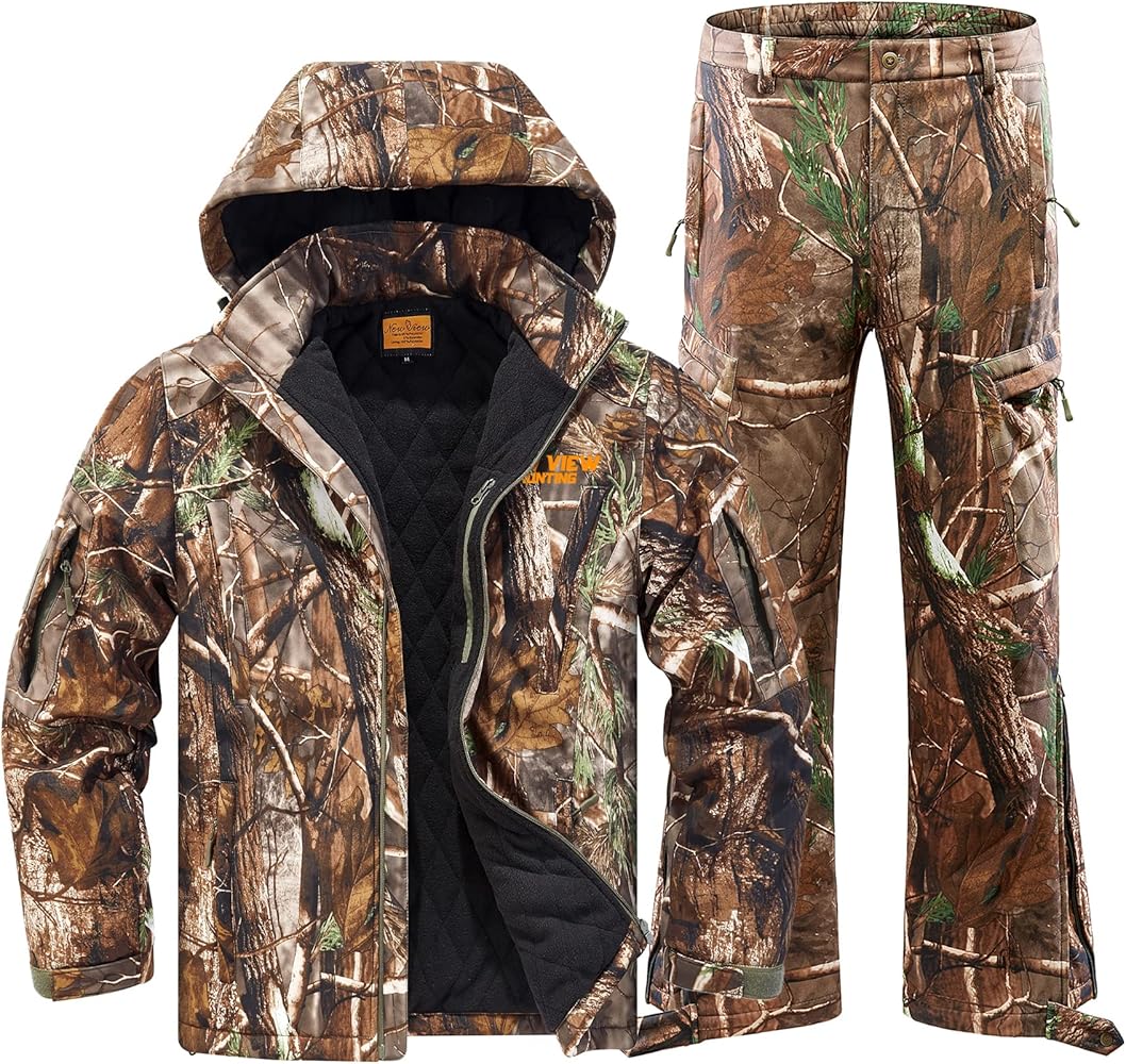 NEW VIEW Insulated Hunting Clothes for Men Cold Weather, Warm Camo Hunting Jacket and Pants, Hunting Suit for Deer Duck Hunts