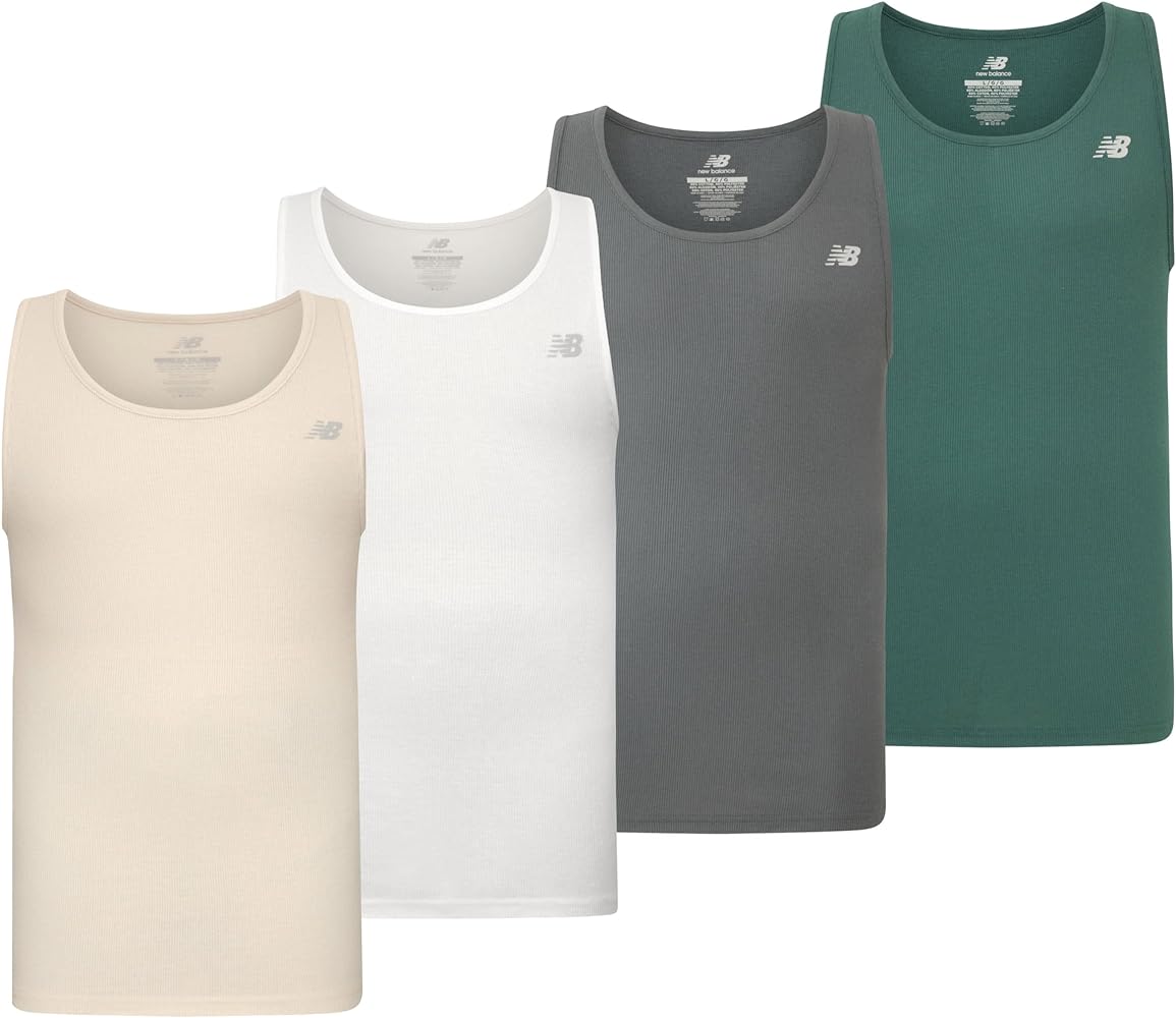 New Balance Men's Cotton Performance Rib Tank Top (Pack of 4)