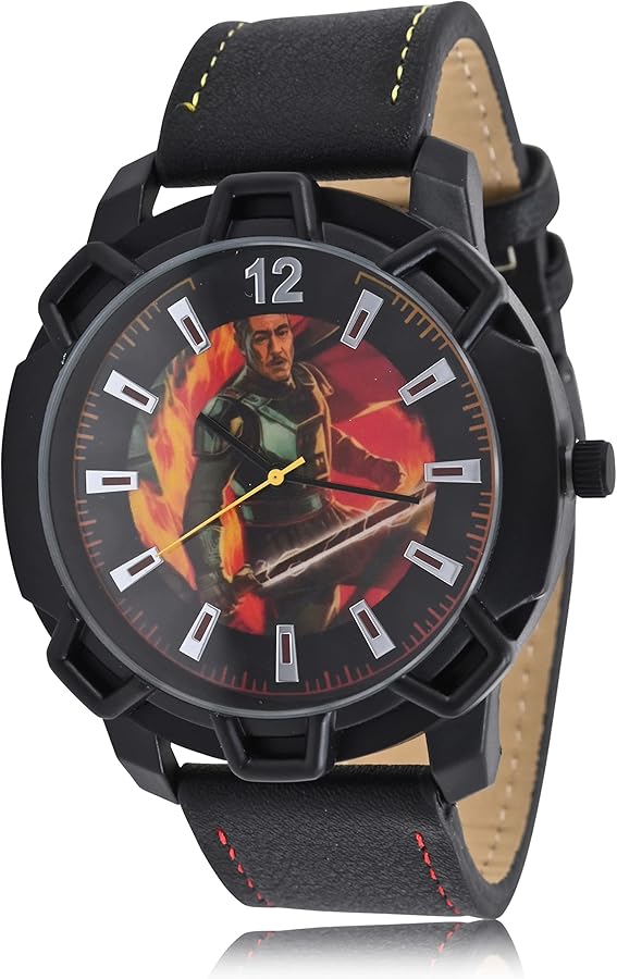 Accutime Lucas Star Wars Mandalorian Baby Yoda Adult Analog Men's Watch - Faux Leather, Glass Dial Case, in Black (Model: MNL5039AZ)