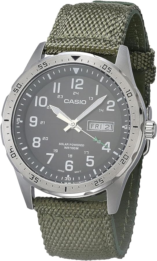 Casio Men's Stainless Steel Solar Powered Cloth Strap, Green, 22 Casual Watch (Model: MTP-S120L-3AVCF)