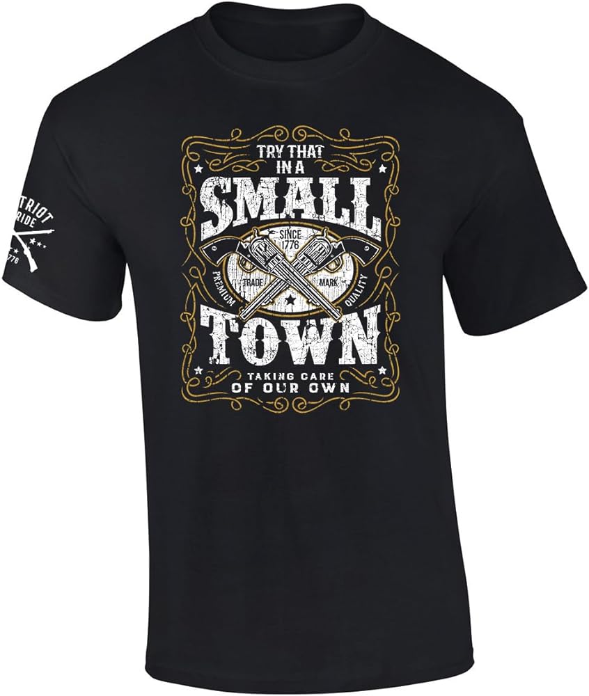 Try That in A Small Town Country Music Whiskey Label Mens Short Sleeve T-Shirt Graphic Tee