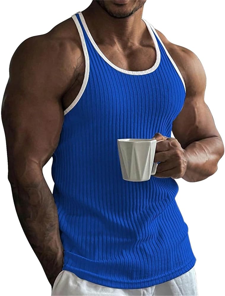 Men's Workout Tank Tops Y-Back Stringer Dry Fit Sleeveless Muscle Tee Ribbed Quick Dry Bodybuilding Athletic T-Shirts