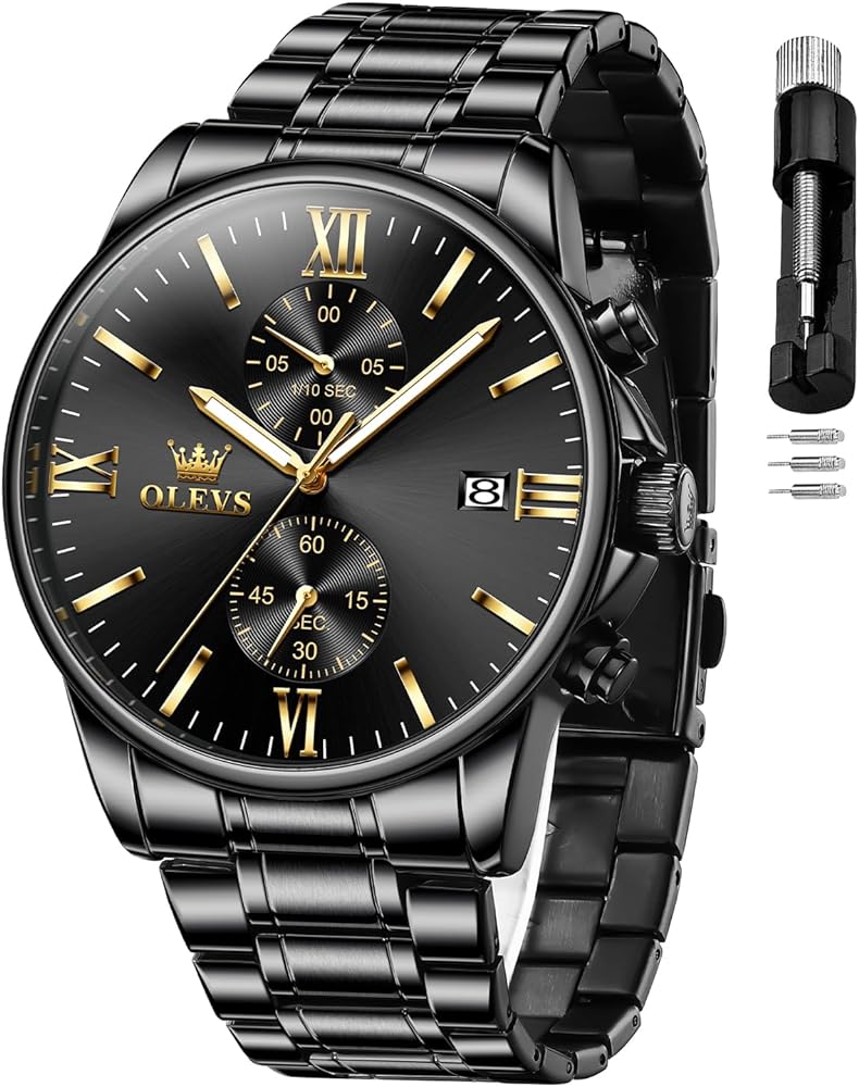 OLEVS Mens Watch Fashion Minimalist Chronograph Quartz Analog Mesh Stainless Steel Waterproof Luminous Watches for Men with Auto Date