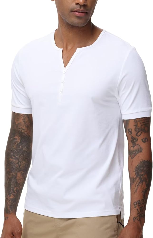 Men's Fashion Henley Shirt Classic Short Sleeve Lightweight Button Slim Fit T-Shirt Casual Top