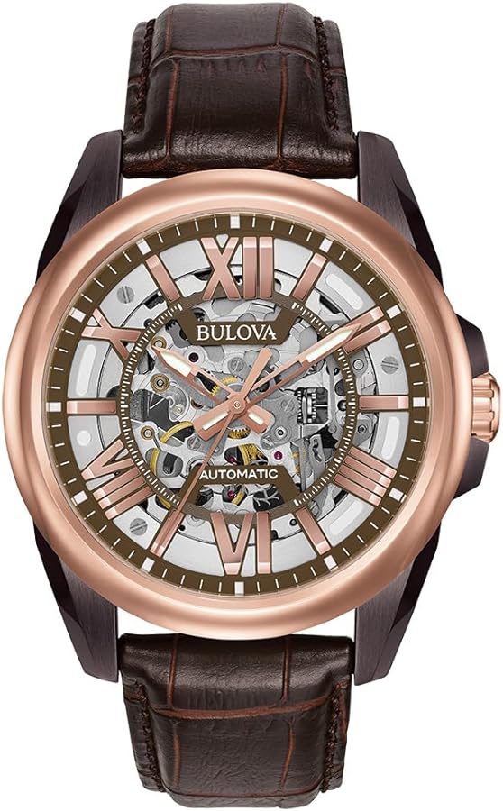 Bulova Men's Classic Sutton 3-Hand 21-Jewel Automatic Watch, 42 Hour Power Reserve, Skeleton Dial, Luminous Hands, 100M Water Resistant, 43mm