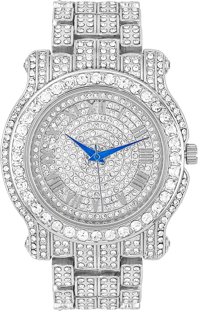 Charles Raymond Bling-ed Out Ultimate Hip Hop Royalty Mens Watch w/Easy Reader Roman Numeral or Iced Out Diamond Time Indicators - Bright Colored Dials - L0504