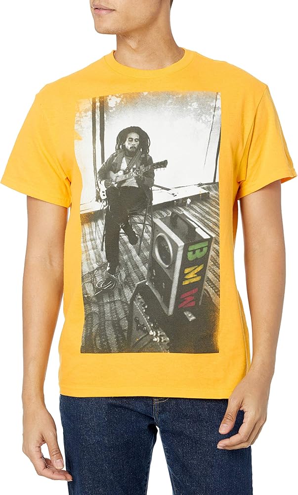 Men's Bob Marley Speaker T-Shirt (Gold) T-Shirt