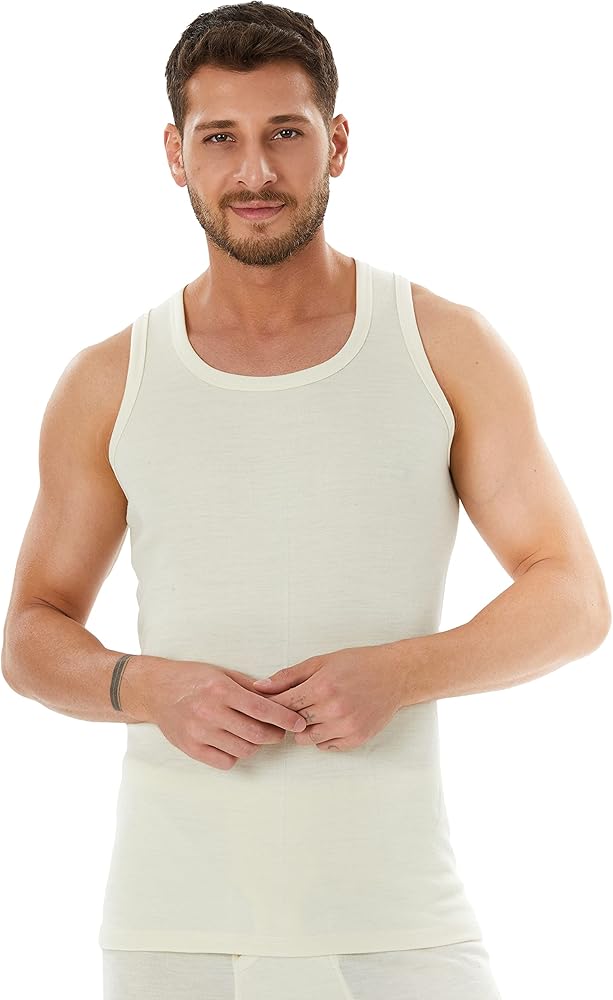 Men's Merino Wool Tank Top 185 Base Layer for Skiing Hiking Camping Hunting, Lightweight Thermal Undershirt