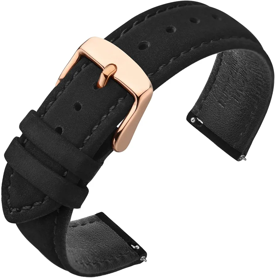 ANNEFIT 18mm Watch Band with Stainless Steel Rose Gold Buckle, Vintage Nubuck Suede Soft Leather watch Strap with Quick Release (Black)