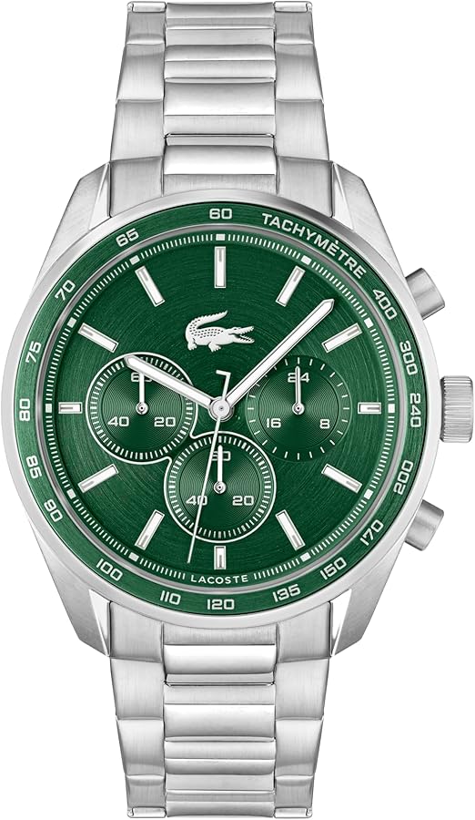 Lacoste Boston Men's Chronograph Watch, Stainless Steel Wristwatch, Water Resistant up to 5 ATM/50 Meters, Classic Watch for Men, 42mm