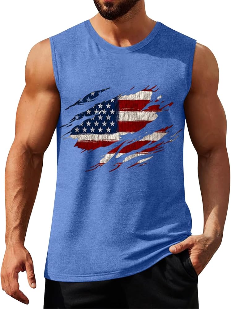 4Th of July Tank Tops for Men American Flag Graphic Cut off T-Shirt Casual Hawaiian Vacation Beach Patriots Tank Tops