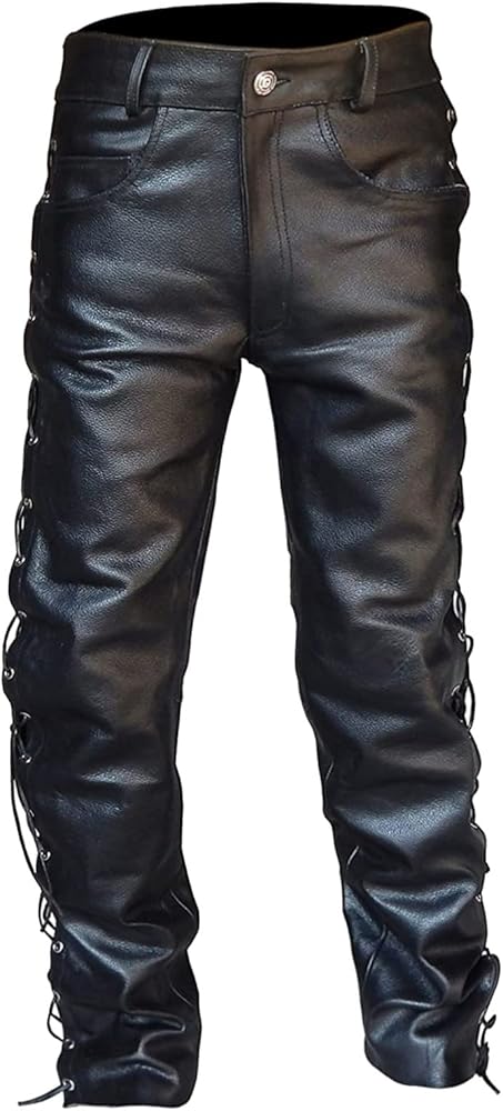 Mens Biker Pants Faux Leather Vintage Gothic Steampunk Punk Pants Hip Hop Metallic Motocycle Cowboy Pants Plus Size