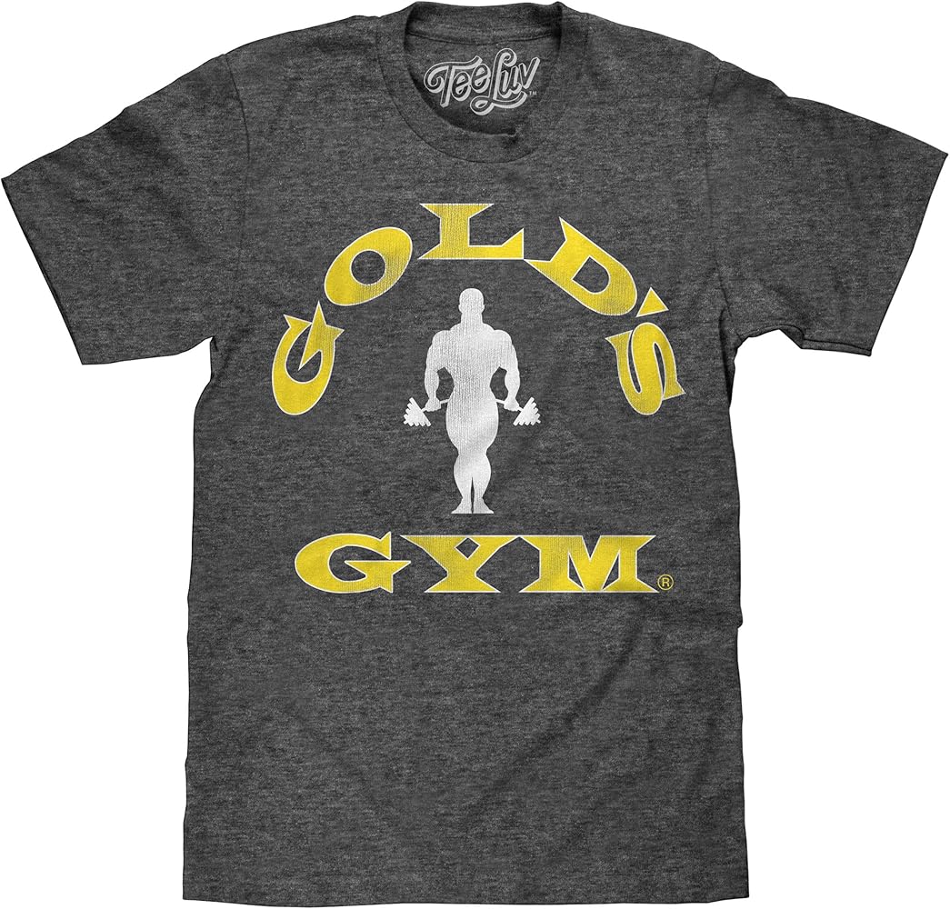 Tee Luv Men's Faded Gold's Gym Strongman Shirt - Retro 80s Fitness Logo T-Shirt