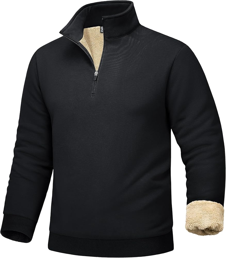 MAGCOMSEN Men's Sherpa Lined Quarter Zip Fleece Heavyweight Pullover Winter Warm Sweatshirts