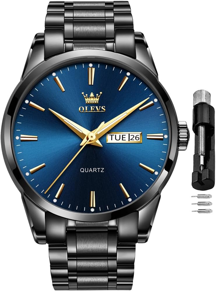 OLEVS Men Watch Business Dress Easy Read Analog Quartz Date Luxury Wrist Watch Gold Casual Stainless Steel Waterproof Luminous Two Tone Watch for Men