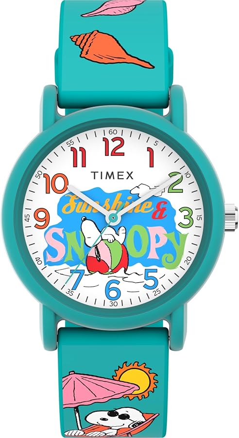 Timex Unisex Peanuts Just Beachy 36mm Watch - Blue Strap White Dial Blue Case