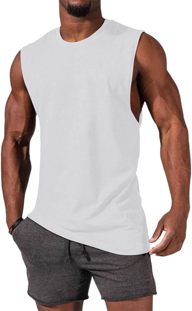 Mens Workout Sleeveless Shirts Cotton Casual Tank Tops Muscle Gym Cut Off T-Shirts