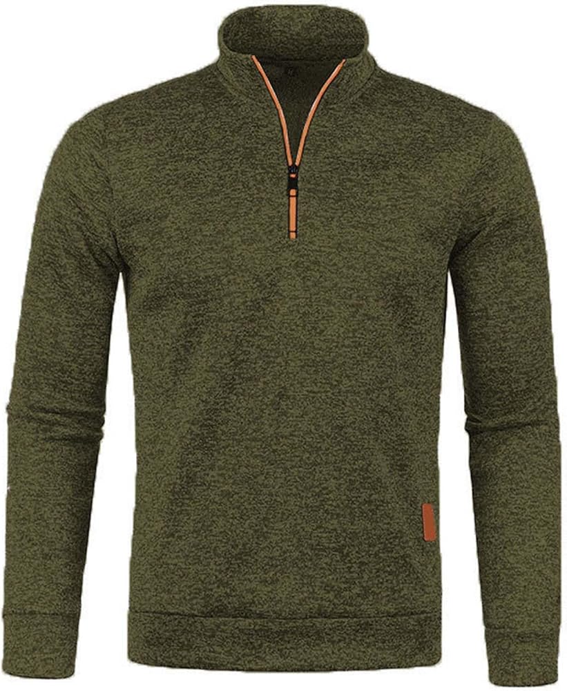 Men's Quarter Zip Thermal Fleece Lined Sweater,Winter Lightweight Soft Pullover Outdoor Athletic Lapel Sweatshirt