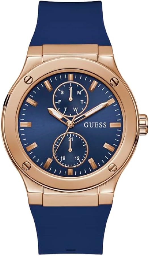 GUESS Men's 45mm Watch - Black Strap Black Dial Silver Case