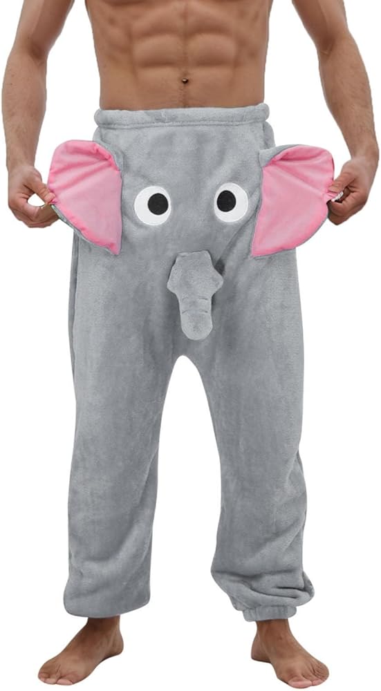 Elephant Pajama Pants Men Cute Animal Pants Funny Cartoon Elephant Trunk Pajama Bottoms Fleece Sleepwear for Couple