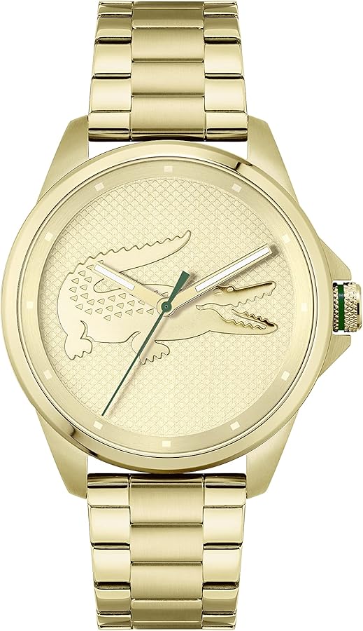 Lacoste Le Croc Men's Quartz Stainless Steel and Link Bracelet Watch, Color: Gold Plated (Model: 2011133)