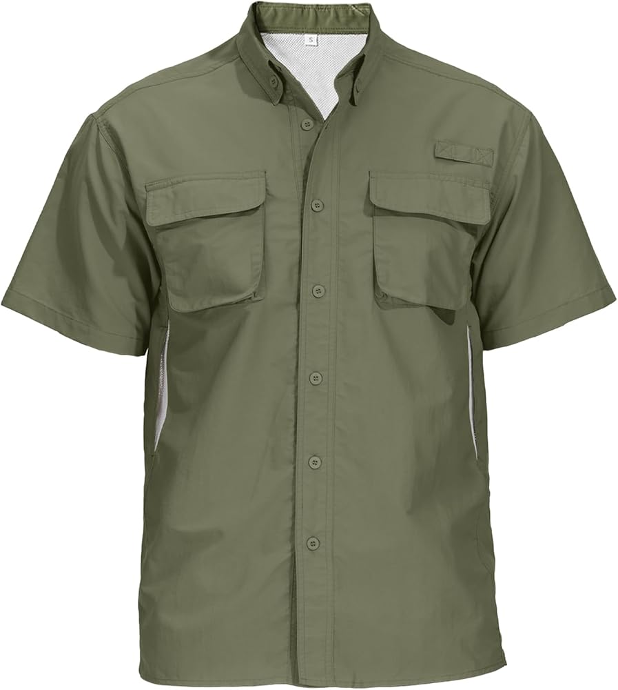 Men's Fishing Shirts with Zipper Pockets UPF50 Sun Protection Safari Lightweight Short Sleeve Button Down Hiking