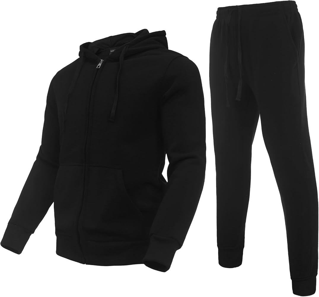 Men's Tracksuits Long Sleeve Full Zip Sweatsuit Outdoor Jogging Sweat Suit Mens Track Suits 2 Piece Set(Black,L)