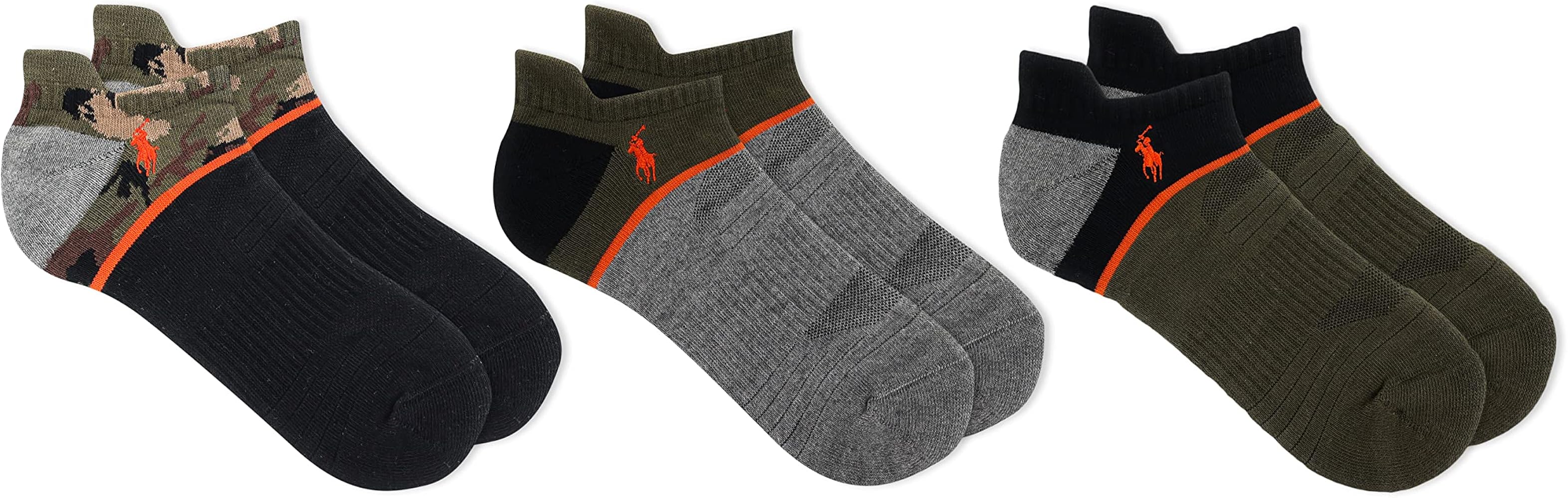 POLO RALPH LAUREN Men's 3-Pack Camo Low Cut Ankle Socks, Black Assorted, 10-13