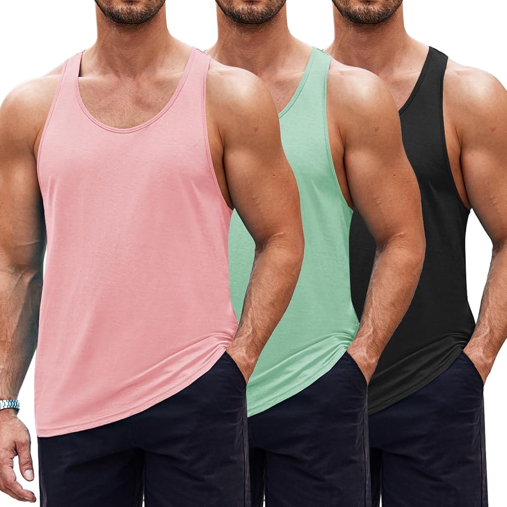 COOFANDY Men's 3 Pack Tank Tops Cotton Performance Sleeveless Casual Classic T Shirts