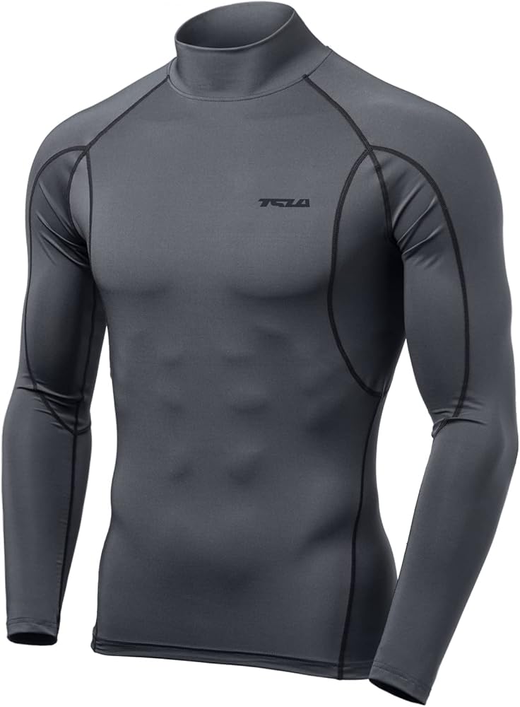 TSLA 1 or 3 Pack Men's UPF 50+ Mock Long Sleeve Compression Shirts, Athletic Workout Shirt, Base Layer for Water Sports