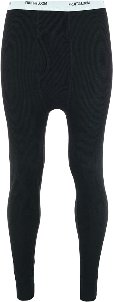 Fruit of the Loom Men's Waffle Weave Thermal Long John Underwear, XLarge, Black