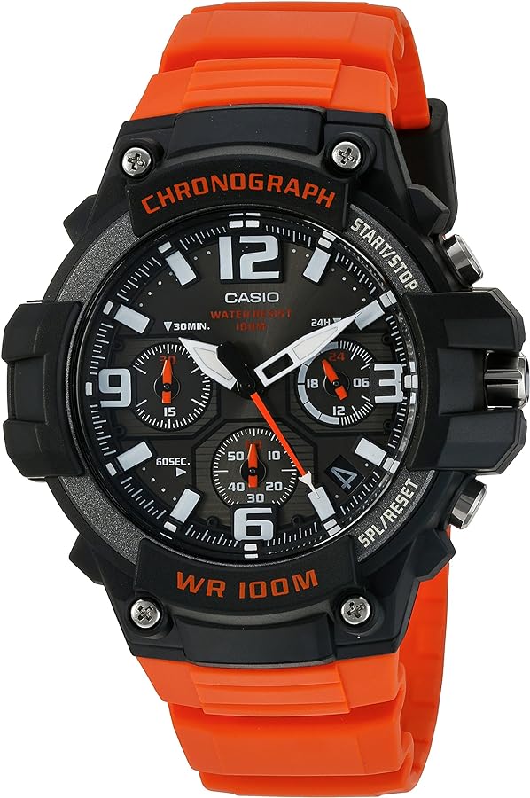 Casio Men's 'Heavy Duty Chronograph' Quartz Stainless Steel and Resin Casual Watch, Color:Orange (Model: MCW100H-4AV)