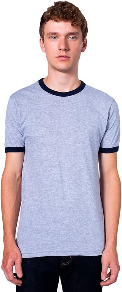 American Apparel Fine Jersey Short Sleeve Ringer T-Shirt - Heather Grey/Navy/XL