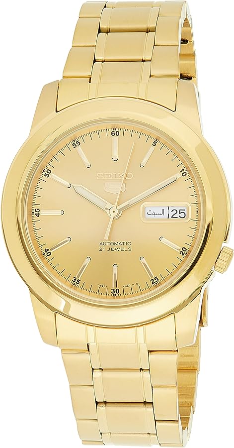 Seiko Men's SNKE56 5 Automatic Gold Dial Gold-Tone Stainless Steel Watch