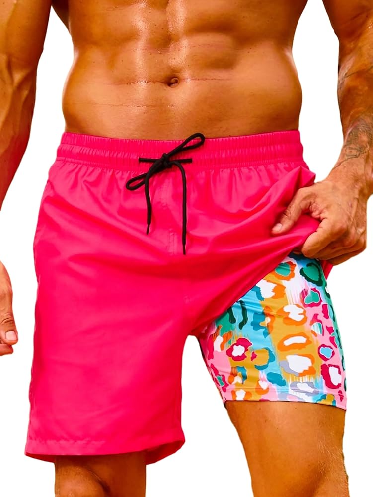 SOLY HUX Men's Swim Trunks with Compression Liner 2 in 1 Beach Shorts with Pockets