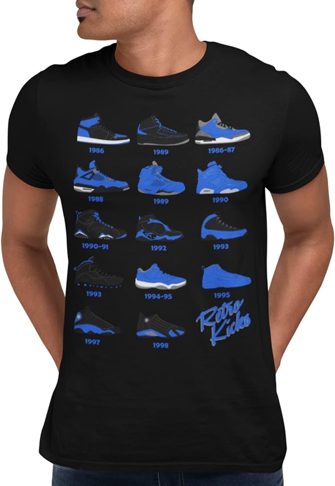 Shirt to Match ROYAL BLACK Jordan Retro 1 2 3 4 5 6 7 8 9 10 11 12 13 Sneakers, Men's Tee to Match Jordans