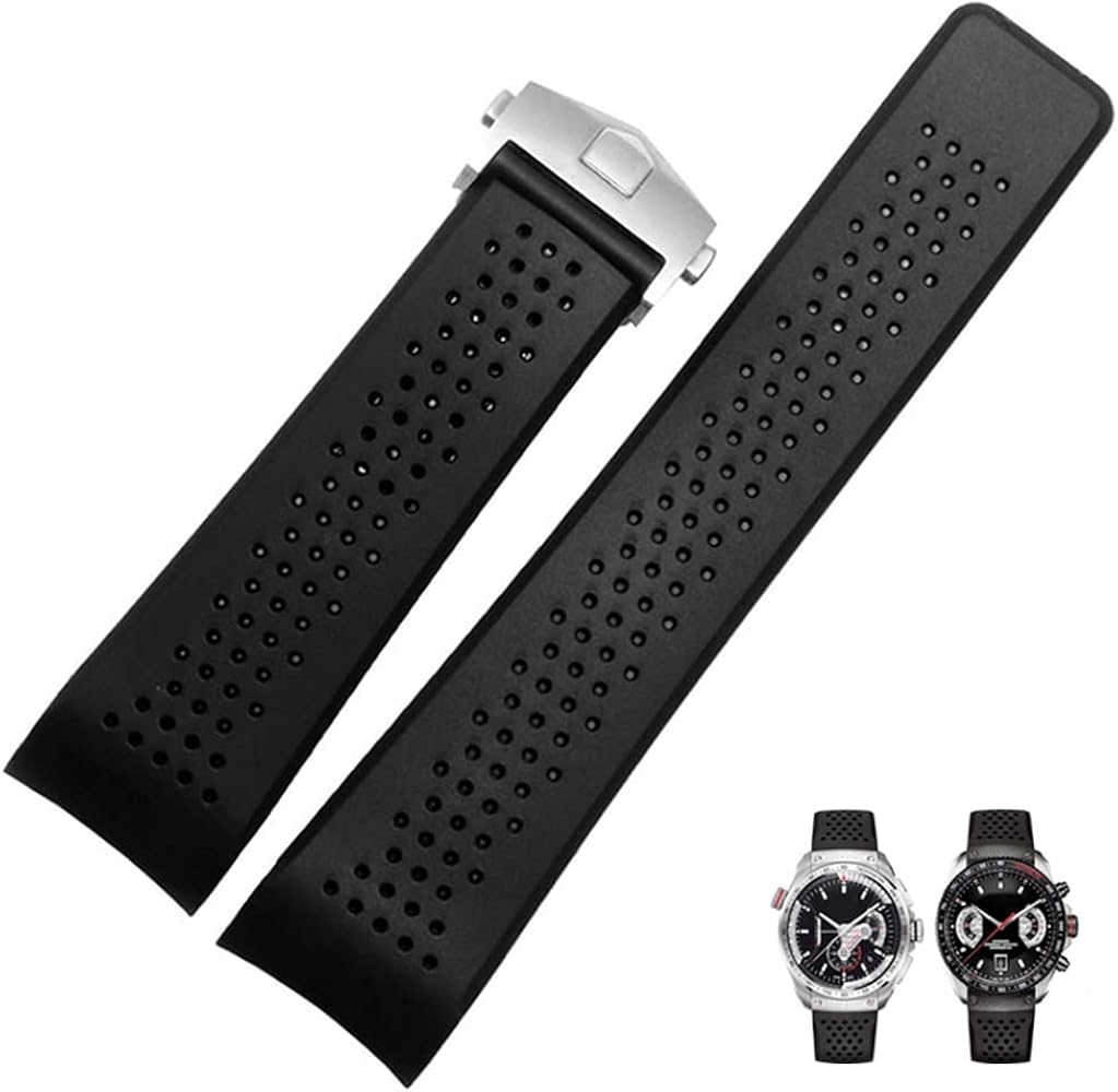 Men Soft Silicone Watch Band Military Strong Rubber Replacement Watch Strap with Stainless Steel Button Folding Table Buckle Waterproof Sport Wristband Black 22mm/24mm