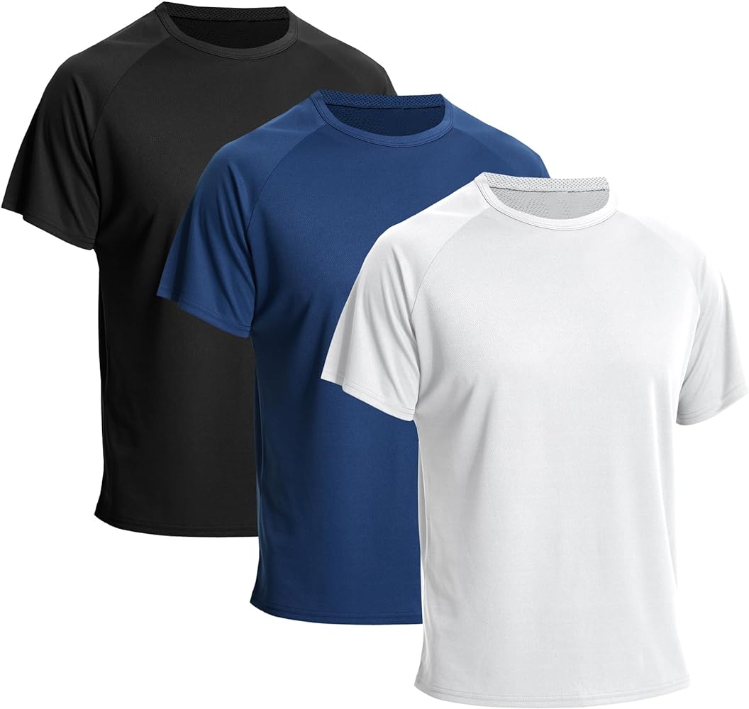 LANBAOSI 3 Pack Workout Running Shirts for Men Moisture Wicking Quick Dry Active Athletic Men's Gym Performance T Shirts