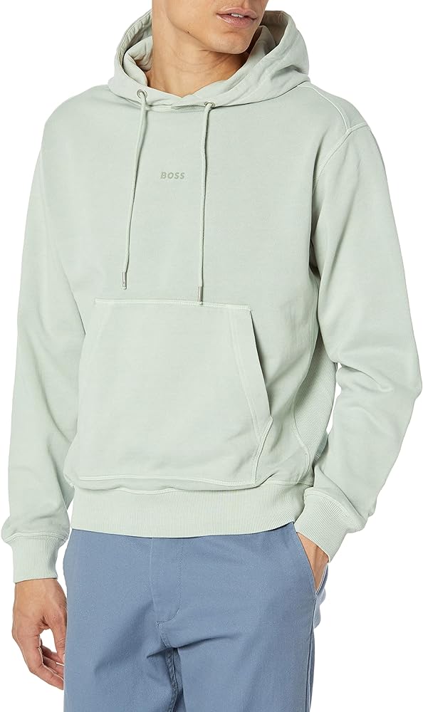 BOSS Men's Garment Dyed Center Logo Hooded Sweatshirt