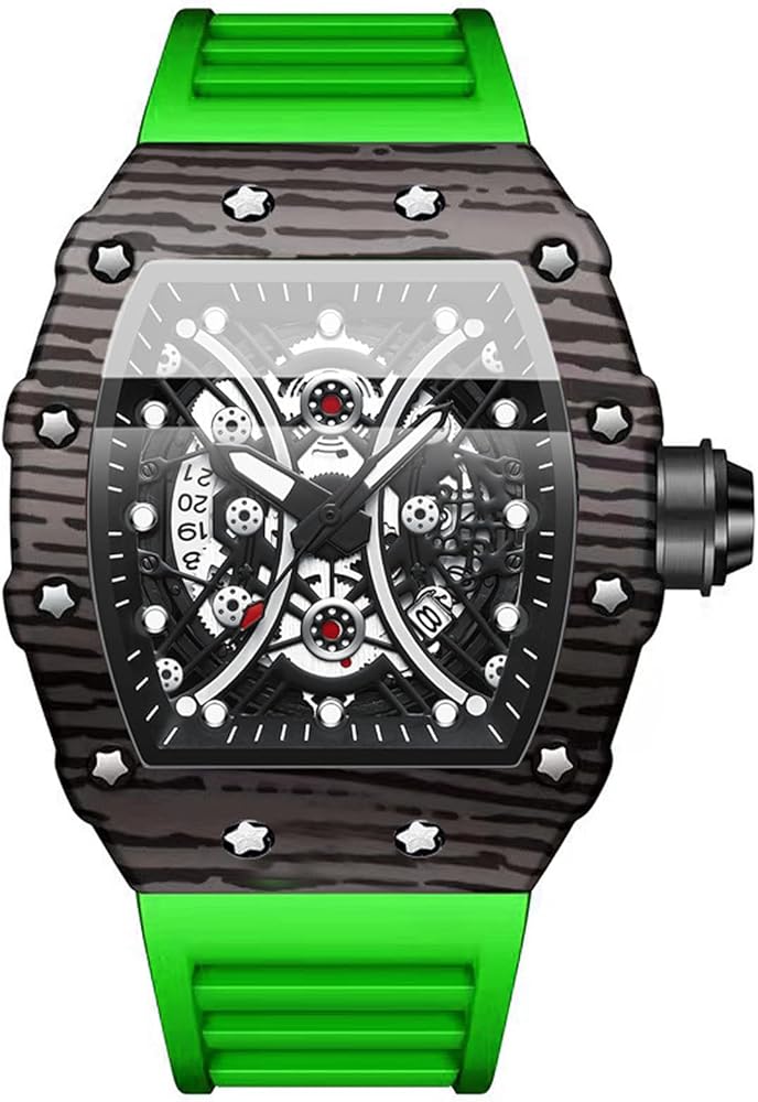 Mens Big Face Watches Waterproof Luminous Sport Watch for Men, with Date Quartz Wrist Watches, Green Soft Silicone Band