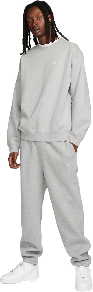 Nike Solo Swoosh Men's Fleece Crew (US, Alpha, Large, Regular, Regular, Dark Grey Heather/White)