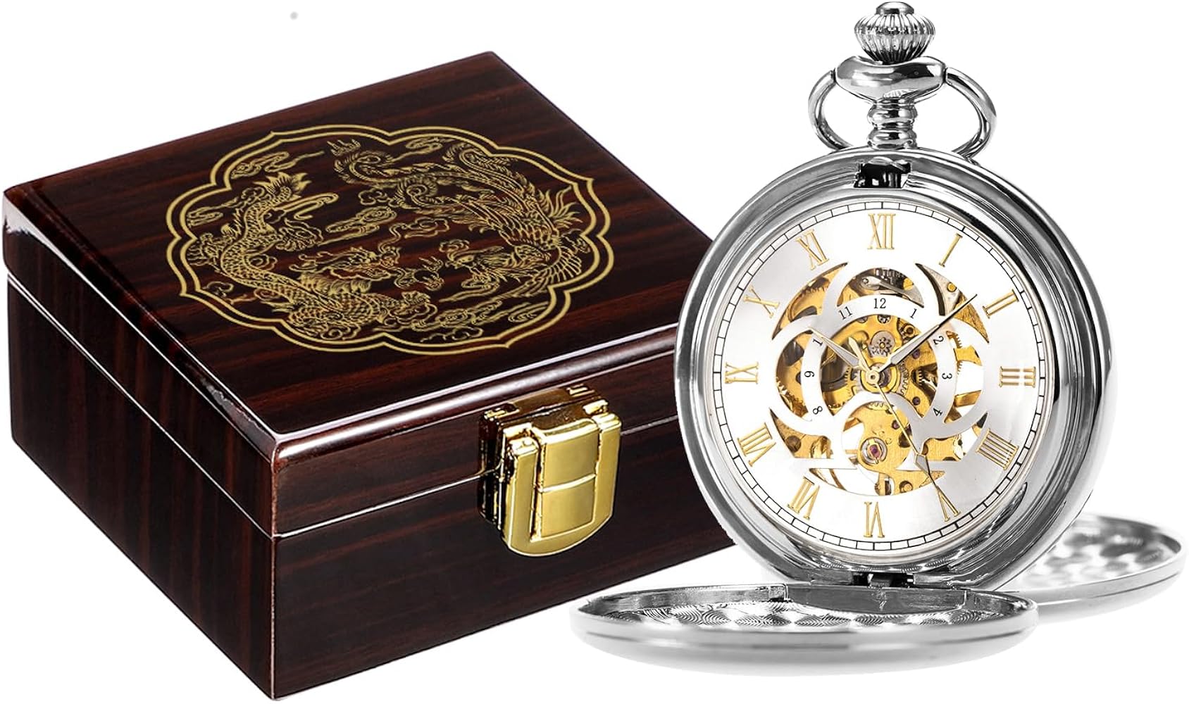 ManChDa Mechanical Pocket Watch for Men Vintage Pocket Watch with Chain Smooth Face