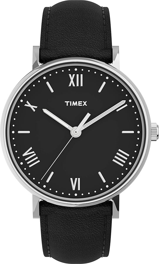 Timex Men's Southview 41mm Watch – Black Dial Silver-Tone Case with Black Leather Strap