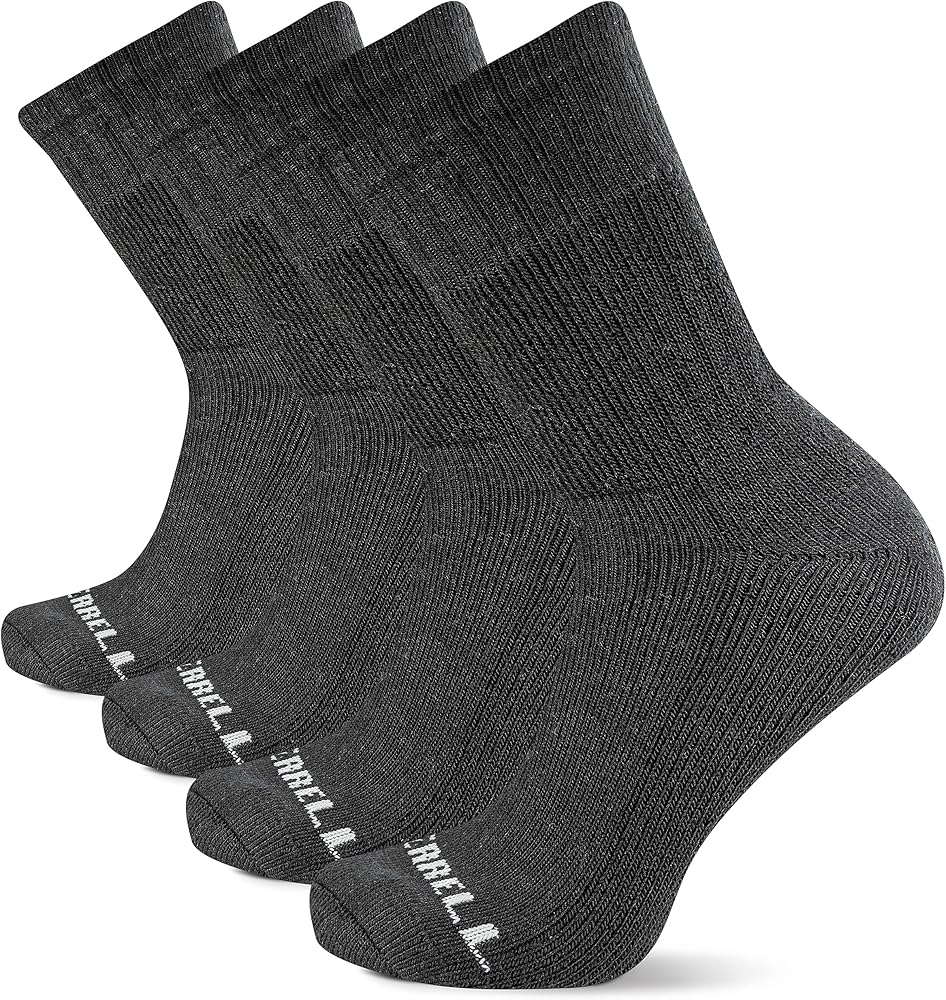 Merrell Men's and Women's Thermal Hiking Crew Socks-4 Pair Pack-Unisex Arch Support Band and Wool Blend