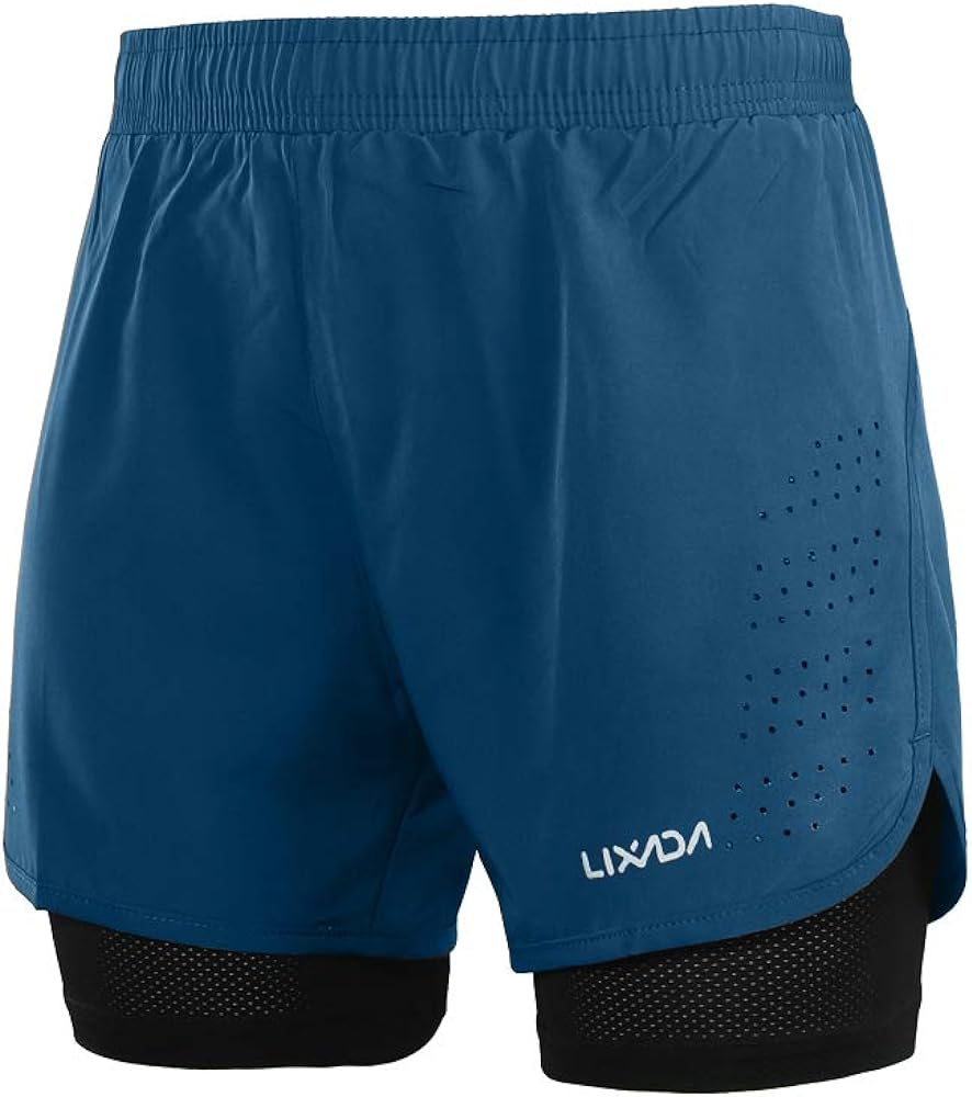 LIXADA Men's 2-in-1 Running Shorts Quick Drying Breathable Active Training Exercise Jogging Cycling Shorts