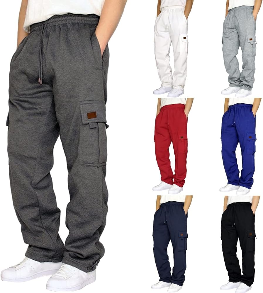 Straight-Fit Multi-Pocket Cargo Sweatpants for Men, Wild Cargo Pants, Outdoor Drawstring Elastic Waist Running Joggers,S-5XL