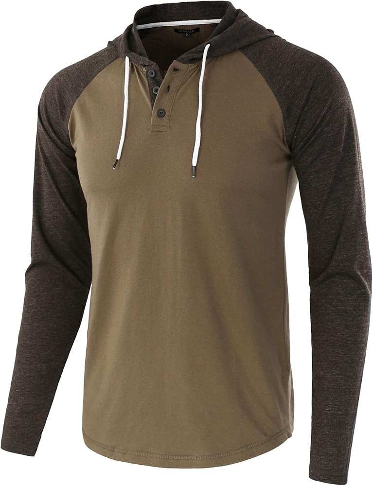 Men's Casual Lightweight Long Sleeve Raglan Active Sports Henley Jersey Hoodie Shirts