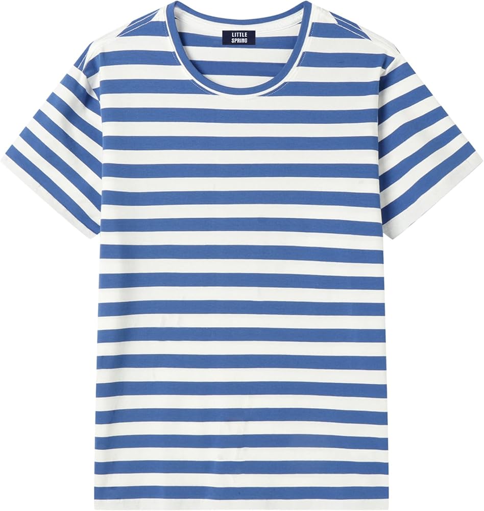 LittleSpring Men's Short Sleeve Crewneck Cotton Striped Tshirts