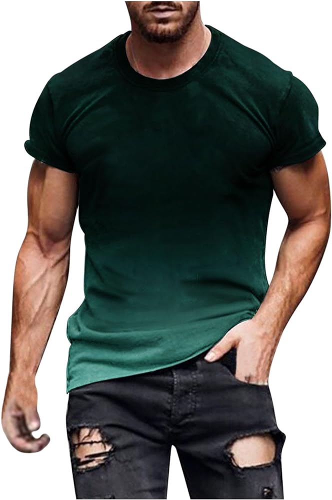 Muscularfit Mens Tshirts Graphic Big and Tall Short Sleeve Athletic Shirt Summer Fashion Gradient Color Crewneck Pullover Tee